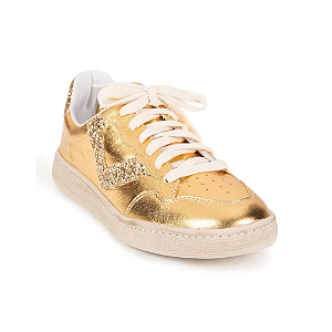 Tenis Couro Dourado Glitter