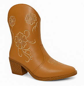Bota Western Caramelo Flores Bordadas