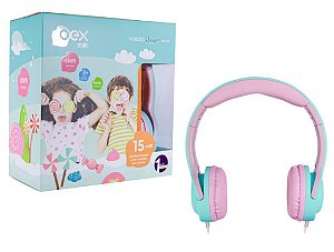 Fone de Ouvido Infantil Dobrável com Microfone -  Headset Sugar Rosa/Verde HS317 - 85dB