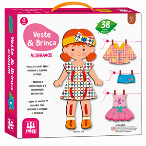 Veste e Brinca Alinhavos - Brinquedo Madeira Troca de Roupinhas