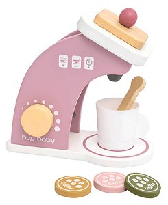 Brinquedo de Madeira Kit Máquina de Café Rosa