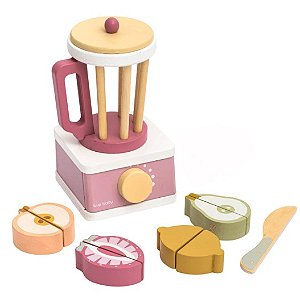 Brinquedo de Madeira Kit Liquidificador com Frutas e Corte Rosa