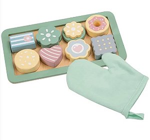 Brinquedo de Madeira Kit Bandeja de Bolos com Luva