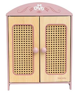 Brinquedo de Madeira Guarda-Roupas de Boneca Palha Rosa