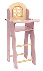 Brinquedo de Madeira Cadeira de Papa para Boneca Palha Rosa