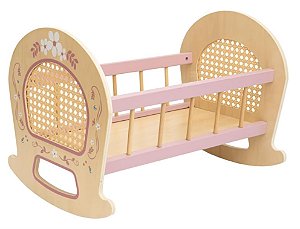 Brinquedo de Madeira Berço para Boneca Palha Rosa