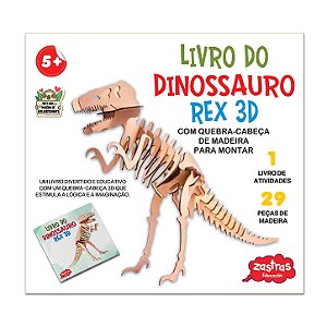 Livro do Dinossauro T-Rex 3D com Peças de Madeira