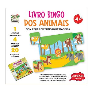 Livro Bingo dos Animais com Peças de Madeira