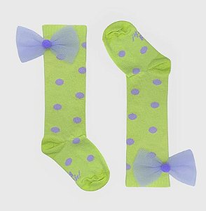 Meia KidSplash! 3/4 Verde Agua Bolas Laco Tule 3D