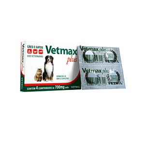 VERMÍFUGO VETMAX PLUS PARA CÃES E GATOS  COMPRIMIDO 700MG