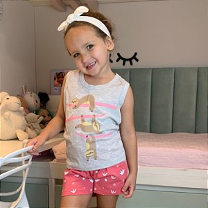 Pijama Regata Infantil Algodão Bicho Preguiça - tam 4 e 6
