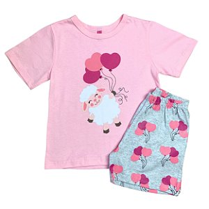Pijama Infantil Camiseta e Short Ovelhinha tamanho 06