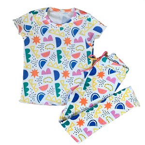 Conjunto Infantil Blusa e Calça Estampado - Malha Canelada - tam 04 e 06