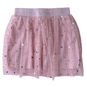 Saia Infantil Tule Estrelinhas Rosa - tam 04 06 e 08
