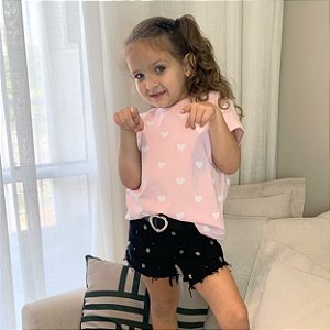 Camiseta Infantil Rosa com Corações - Moda Feminina Confortável e Fofa - tamanho 6