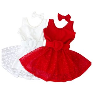 Vestido Branco com cinto e laço para o cabelo - tam 8