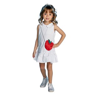 Vestido Infantil Branco com Bolsa Formato Cereja - tam 4 e 8