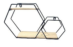 Nicho Prateleira Aramado 2 Hexágonos Decoração Fundo Madeira