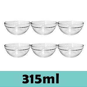 Jogo De Tigelas Bowl Vidro Grosso 315ml 6 Peças