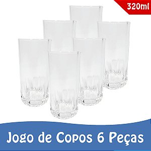 Jogo Com 06 Copos Grandes Long Drink Vidro Grosso