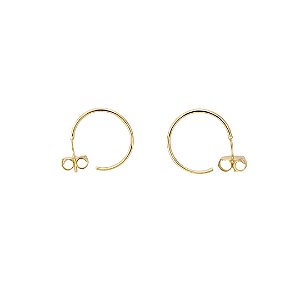 BRINCO MEIA ARGOLA FINA 2,5CM  TARRAXA COM BANHO DE OURO 18K