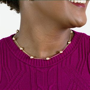 COLAR BOLAS LISAS 35CM + 05CM EXTENSOR - BANHO DE OURO 18K