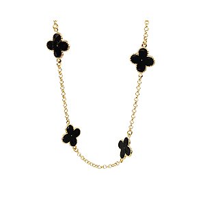 COLAR TREVOS VIRGÍNIA COM RESINA PRETA SEMIJOIA COM BANHO DE OURO 18K