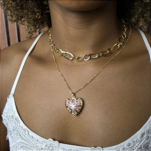 CORDÃO RELICÁRIO DE CORAÇÃO PERSONALIZADO COM FOTO E CORRENTE VENEZIANA