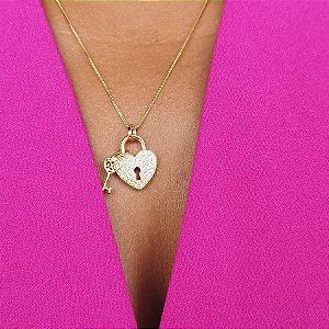 COLAR CORAÇÃO DE ZIRCÔNIAS + CHAVE - VENEZIANA 50CM