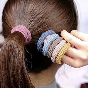 KIT COM 10 ELÁSTICOS SEM COSTURA PARA CABELO -CORES SORTIDAS