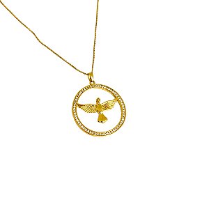 COLAR DO ESPÍRITO SANTO COM ZIRCÔNIAS VENEZIANA 50CM E BANHO DE OURO 18K