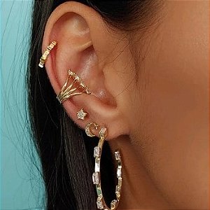 BRINCO PIERCING FAKE COM PEDRAS DE ZIRCÔNIAS SEMIJOIA COM BANHO DE OURO 18K