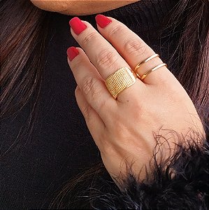 ANEL REGULÁVEL 2 FILEIRAS SEMIJOIA COM BANHO DE OURO 18K ANTIALÉRGICA