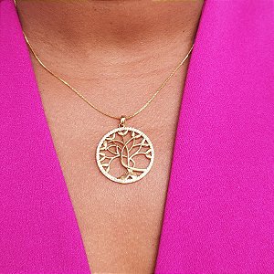 COLAR ÁRVORE DA VIDA CRAVEJADO DE ZIRCÔNIAS SEMIJOIA COM BANHO DE OURO 18K