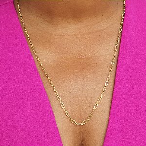 COLAR ELOS OVAIS E FRISADOS 60CM SEMIJOIA COM BANHO DE OURO 18K