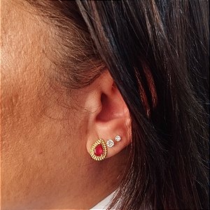 TRIO BRINCO GOTA VERMELHA E PONTO DE LUZ G E M SEMIJOIA ANTIALÉRGICA