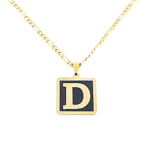 COLAR MASCULINO PERSONALIZADO INICIAL PLACA RESINADA SEMIJOIA OURO 18K