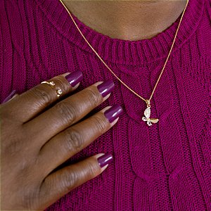 COLAR DE BORBOLETA COM ZIRCÔNIAS SEMIJOIA COM BANHO DE OURO 18K