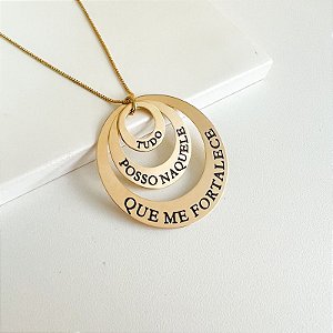 COLAR PERSONALIZADO CÍRCULOS COM FRASE RELIGIOSA SEMIJOIA BANHO DE OURO 18K