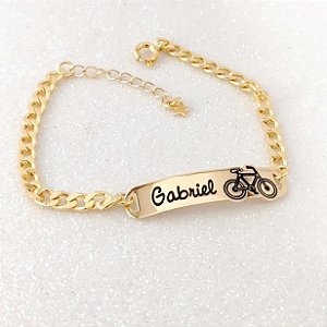 PULSEIRA INFANTIL MENINO PERSONALIZADO COM NOME E DESENHO SEMIJOIA BANHO DE OURO 18K