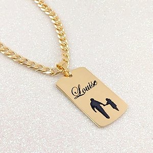 COLAR MASCULINO PERSONALIZADO PLACA COM FILHOS E NOMES SEMIJOIA OURO 18K