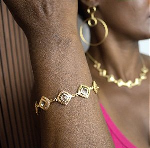 PULSEIRA LOSANGO COM ZIRCÔNIA CRISTAL SEMIJOIA COM BANHO DE OURO 18K