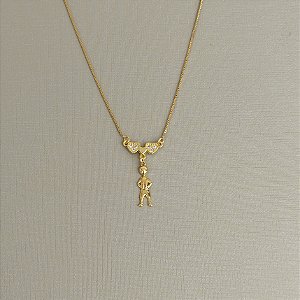 COLAR PINGENTE LISO DE FILHA OU FILHO COM CORAÇÃO MÃE DE UM SEMIJOIA COM BANHO DE OURO 18K