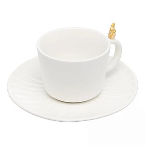 Conjunto 2 Xícaras de Chá de Cerâmica Colibri com Pires Branco 170ml - Wolff