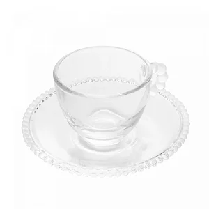 Conjunto 4 Xícaras de Café de Cristal com Pires Pearl 80ml - Wolff