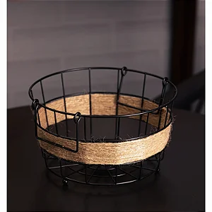 Fruteira com Detalhes em Barbante 22cm x 12cm Preto Metal - Wolff
