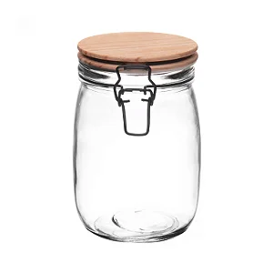 Porta Mantimento de Vidro com Tampa Hermética de Bambu 1,6L - Wolff