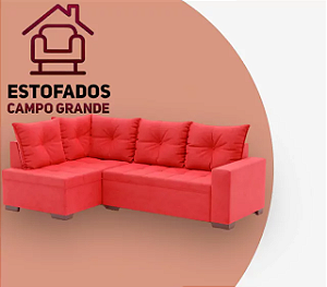 Sofá de Canto 5 Lugares, Tecido Sued 100% Poliéster, Espuma D28 - Madri