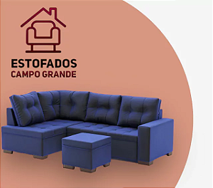 Sofá de Canto com Puff, Tecido Sued 100% Poliéster, Espuma D23 - Viena
