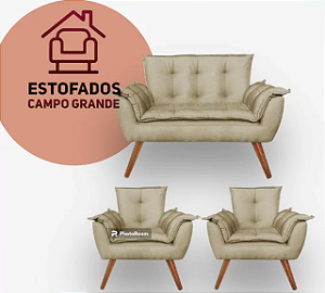 Kit 1 Sofá Namoradeira e 2 Poltronas Elisa sued Pés Palito